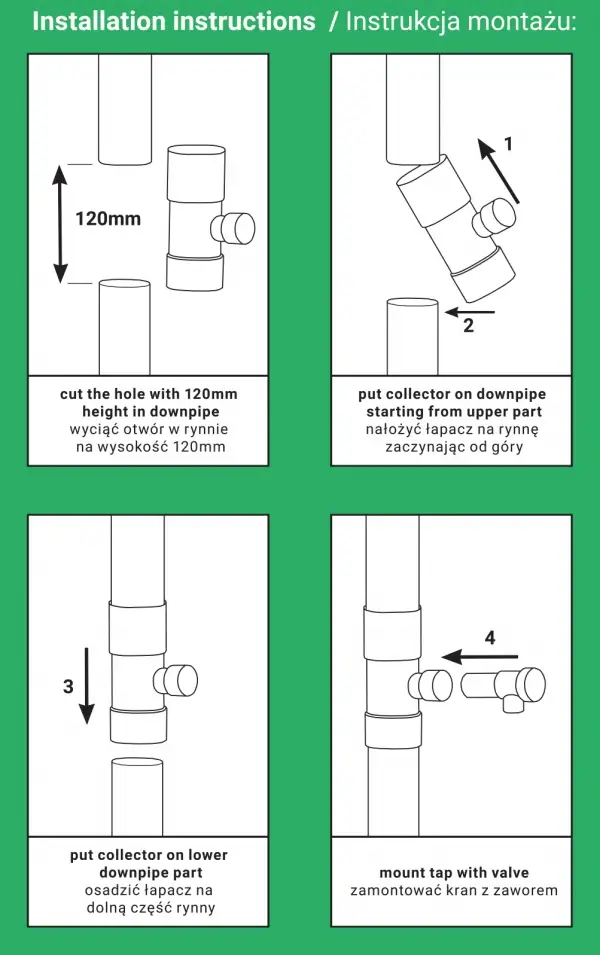 Zbieracz, łapacz wody deszczowej z zaworem, BRADAS 100mm, Brązowy — 7