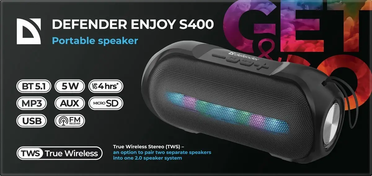 GŁOŚNIK DEFENDER ENJOY S400 BLUETOOTH/FM/SD/USB 5W CZARNY — 5