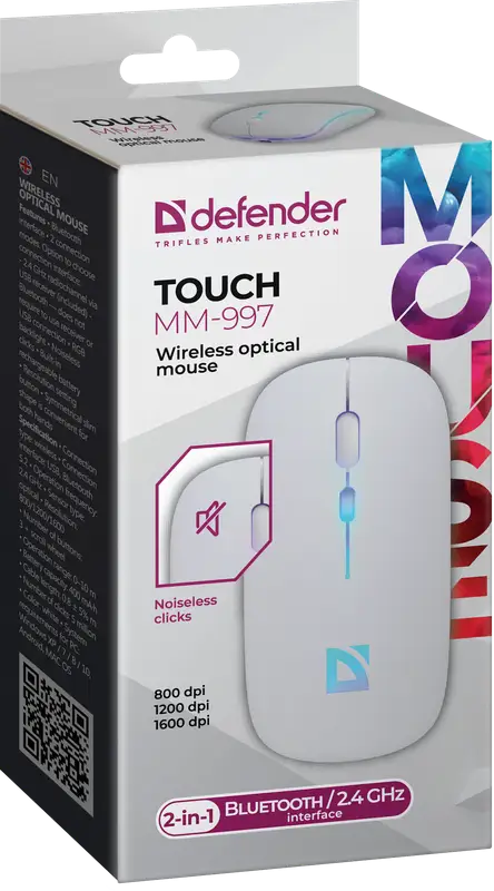 MYSZ DEFENDER TOUCH MM-997 RF+BT SILENT RGB AKU BIAŁA — 5