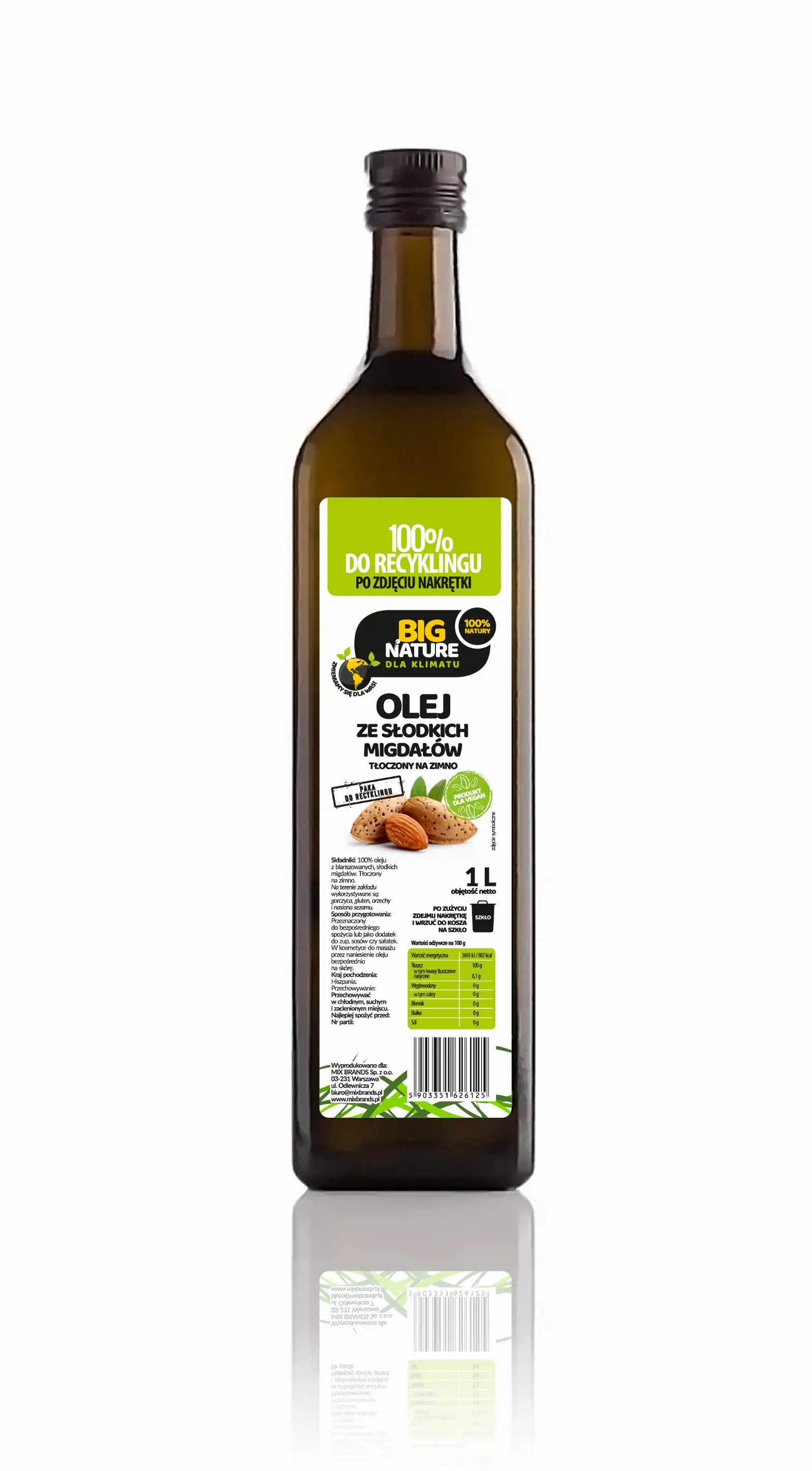 Olej ze słodkich migdałów tłoczony na zimno 1L  - BIG NATURE — 2