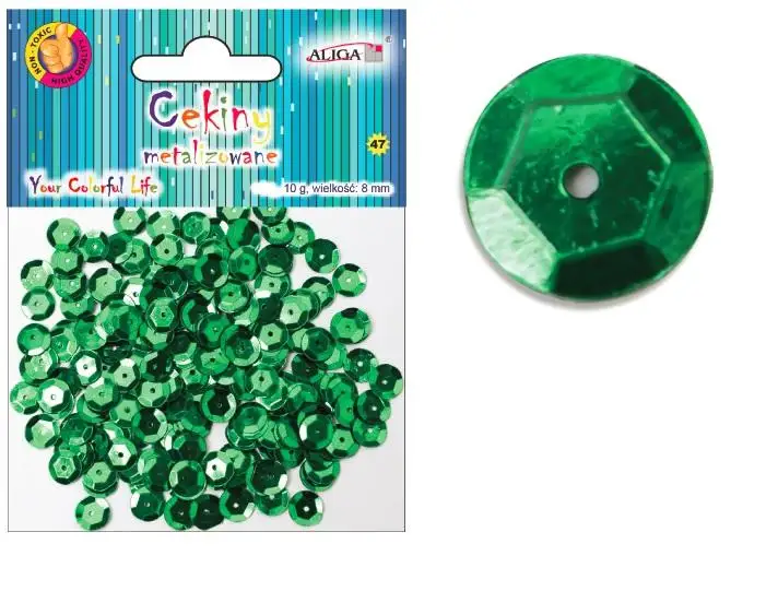 cekiny 12szt.  metalizowane ZIELONE 8mm 10g | MT-6589
