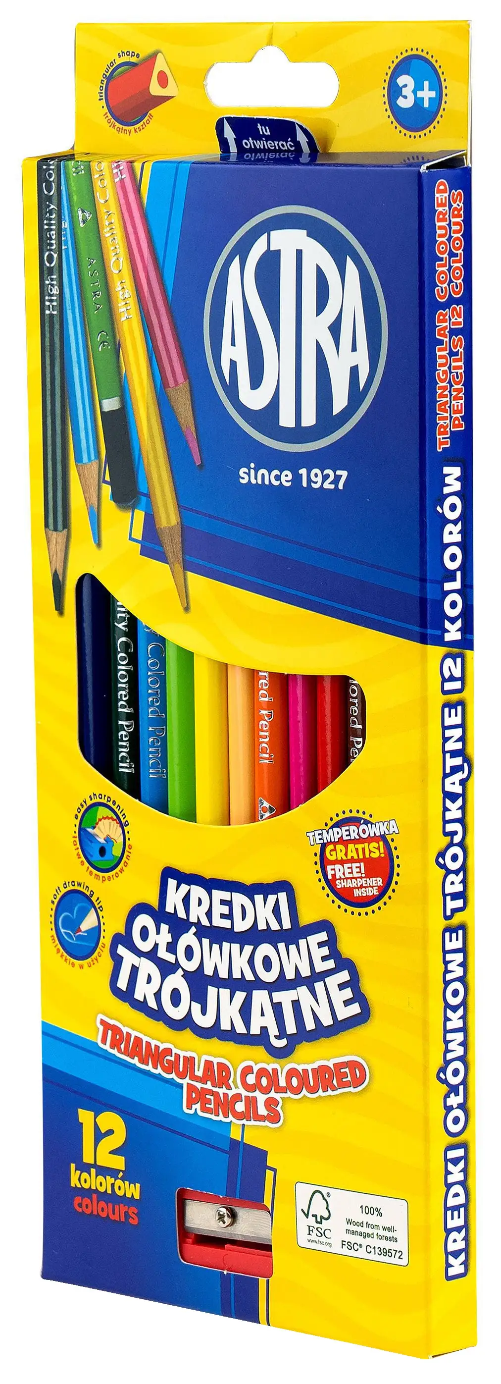 kredki 12szt. trójkątne ASTRA