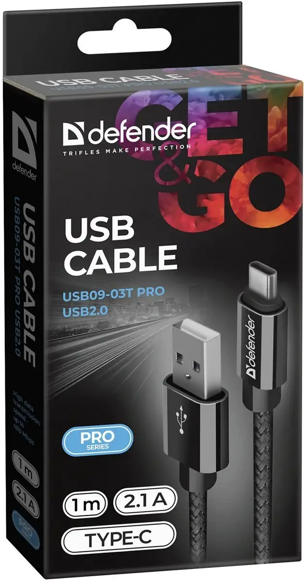 KABEL DEFENDER USB AM-TYPE C 1,0m 2.1A CZARNY — 4