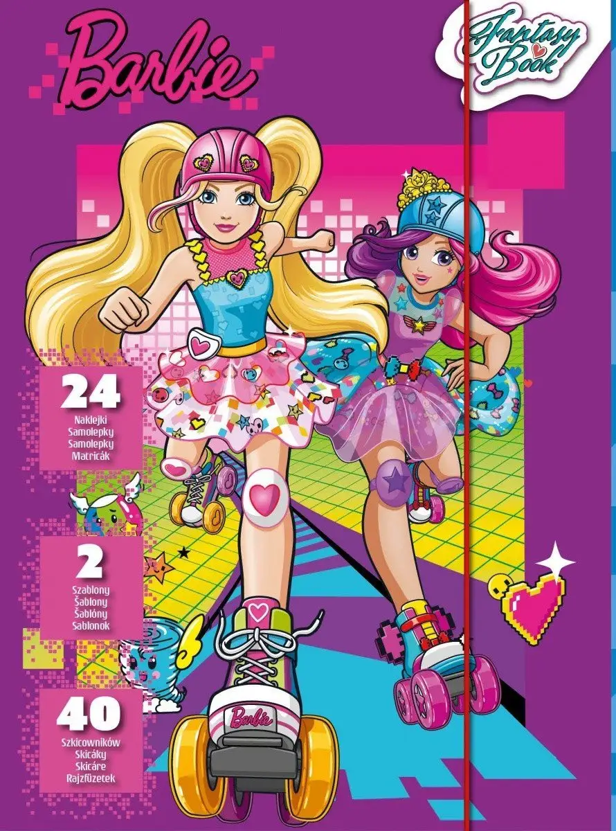 szkicownik,szablon,naklejki BARBIE W  ŚWIECIE GIER