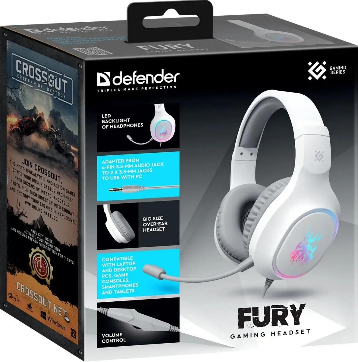 SŁUCHAWKI DEFENDER Z MIKR FURY LED BIAŁE — 5