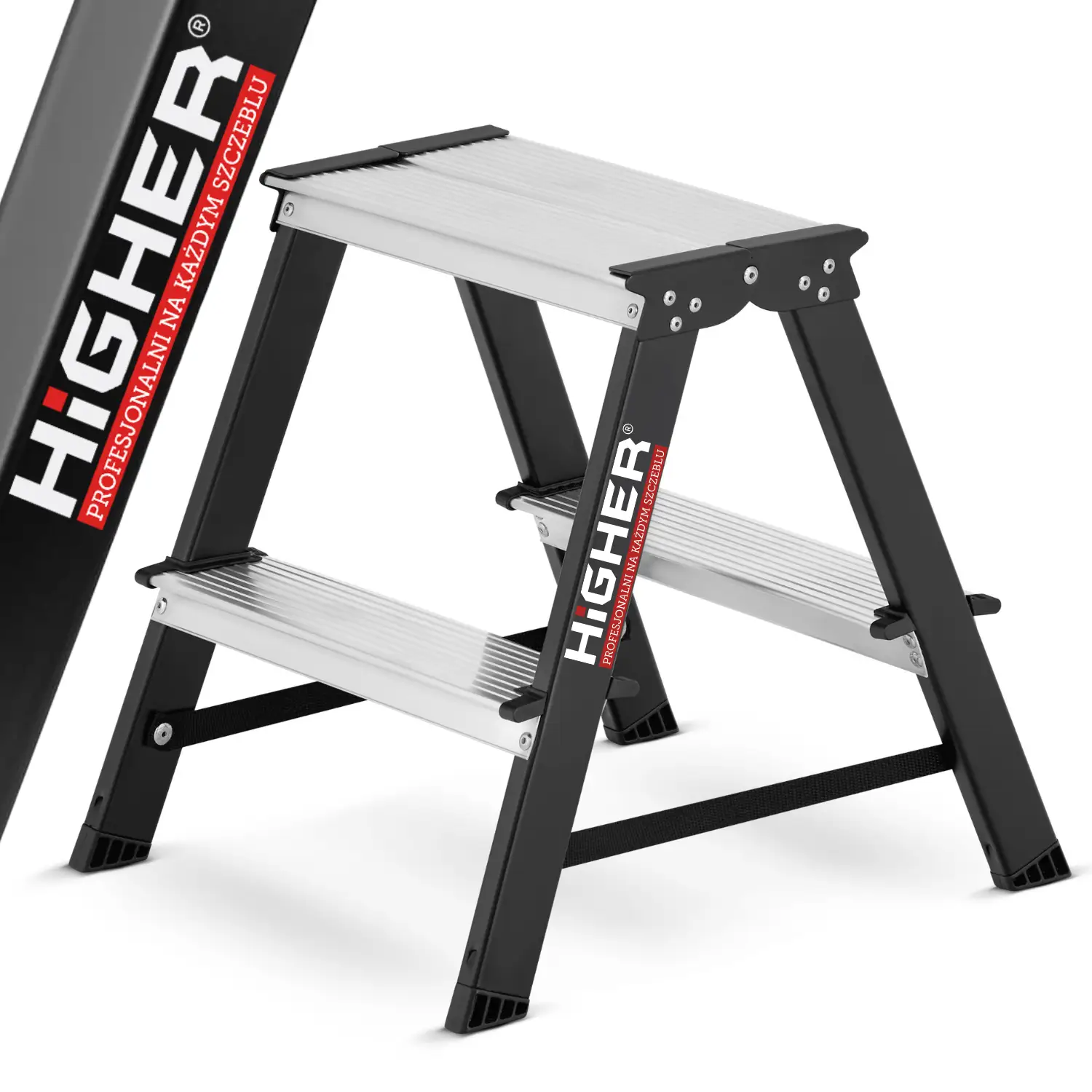 Drabina drabinka domowa 2x2 dwustronna składana MOCNA 150 kg HIGHER schodki