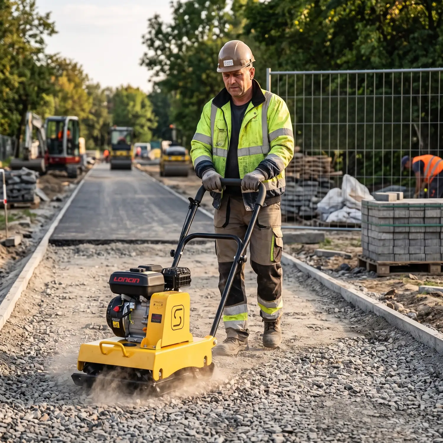 Zagęszczarka płytowa gruntu SCHWARTZMANN ubijak silnik LONCIN 6,5 KM ZG70TK 60 KG 17 000 N — 4