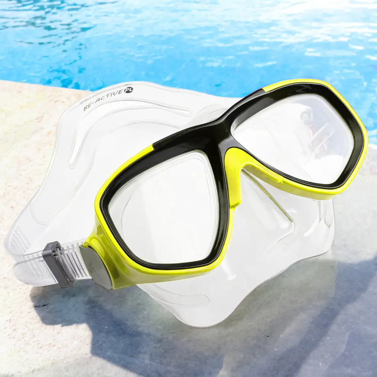 Okulary maska do nurkowania pływania snorkelingu żółte dla dzieci i młodzieży — 4