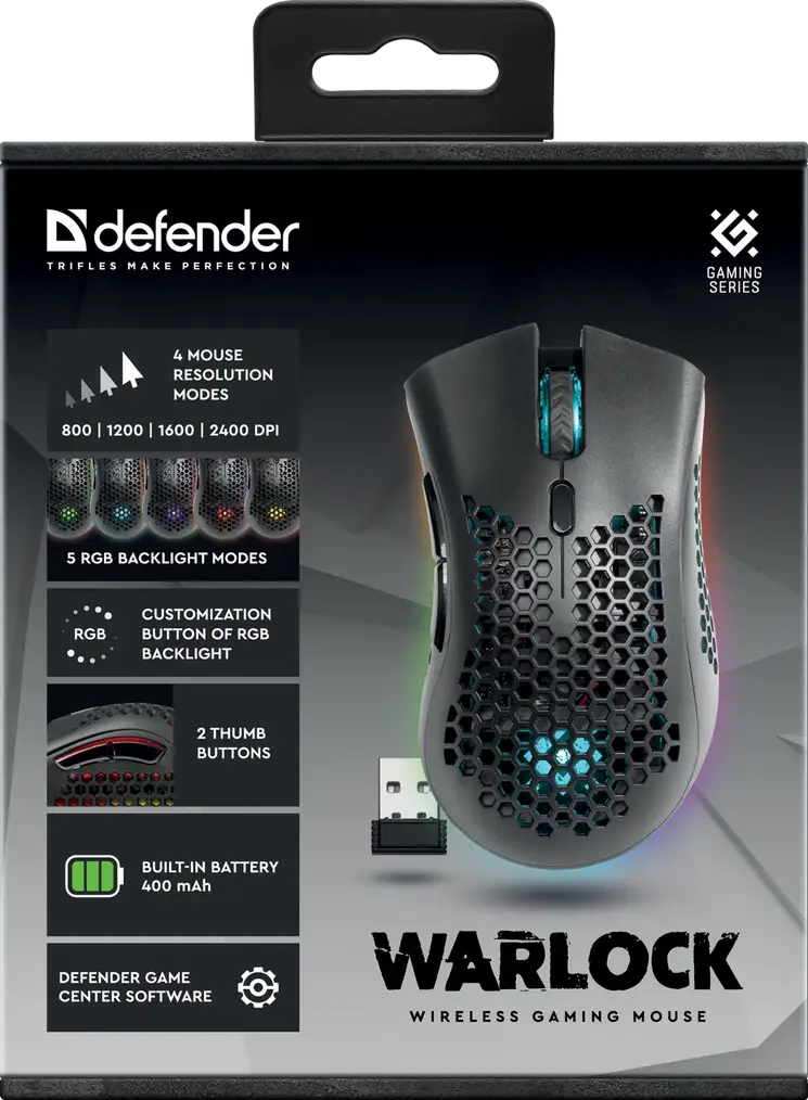 MYSZ DEFENDER GM-709L WARLOCK OPTIC RF RGB 2400dpi 8P — 9