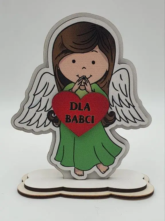 Anioł drewniany stojący 13 cm Dla Babci