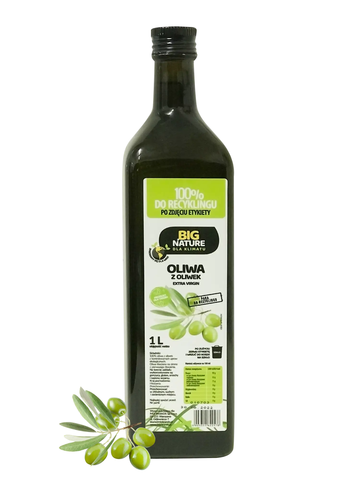 Oliwa z oliwek extra virgin 1L tłoczona na zimno - BIG NATURE