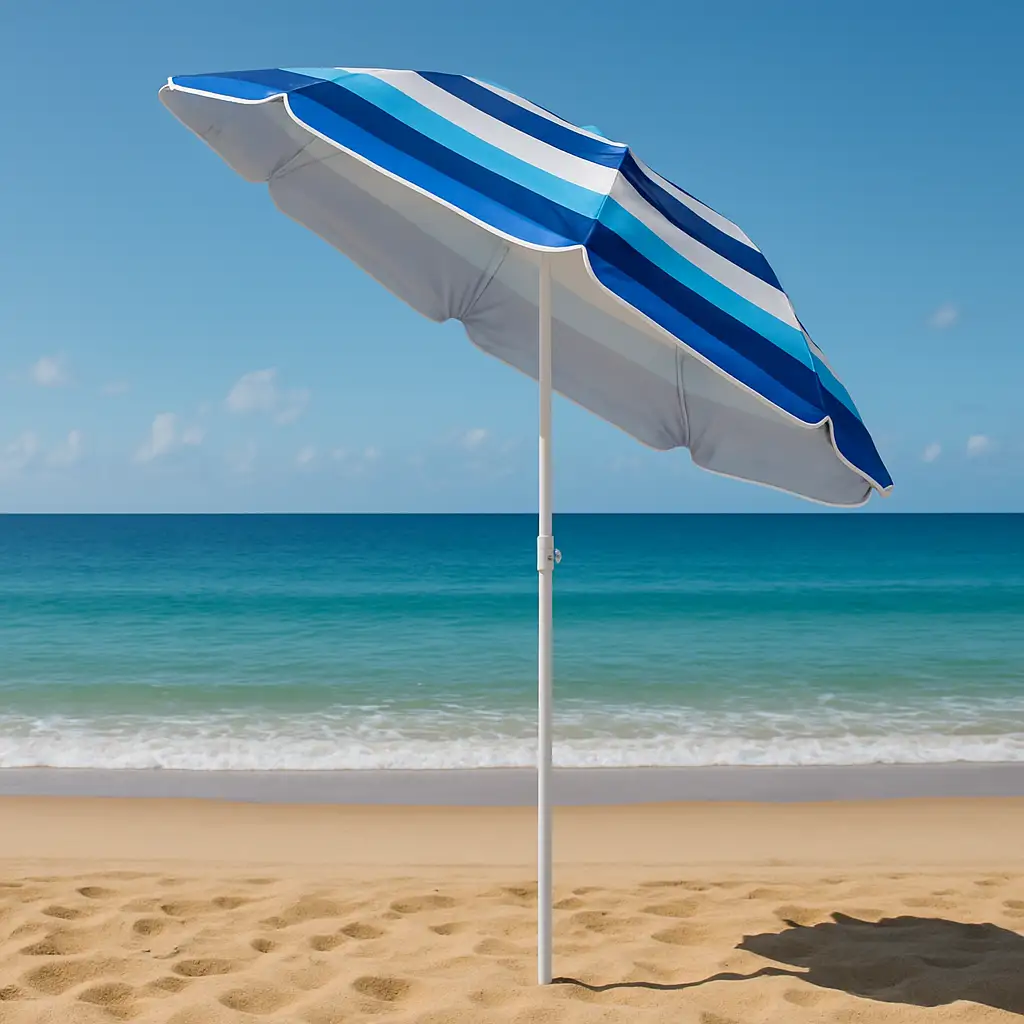 Parasol plażowy ogrodowy składany na balkon 180cm Paski biało-niebieskie