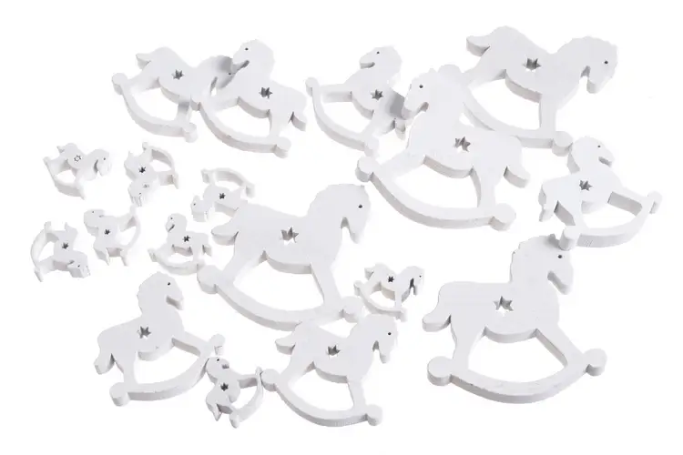 Drewniane wykrawanki - koniki na biegunach białe mix - 2,5cm - 7cm,  18szt    129CAN7827W