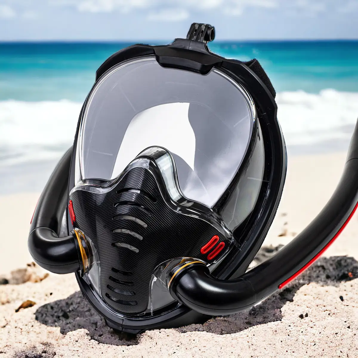 Maska do snorkelingu nurkowania pełnotwarzowa uchwyt na kamerę S/M czarna — 9