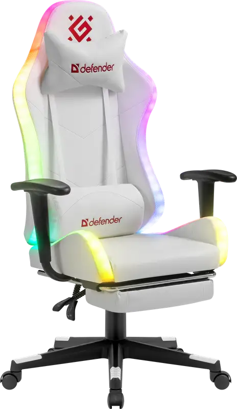 FOTEL DEFENDER WATCHER BIAŁY RGB GAMING — 9