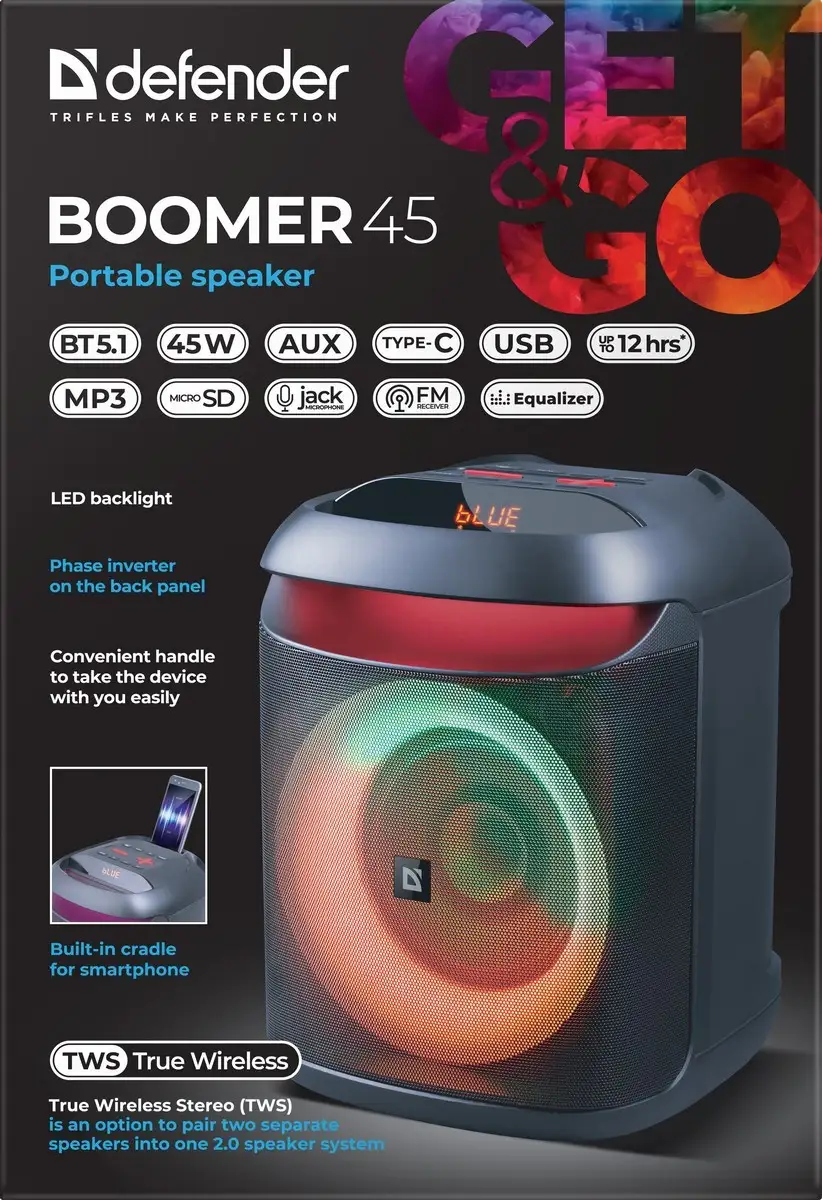 GŁOŚNIK DEFENDER BOOMER 45 BLUETOOTH 45W — 12
