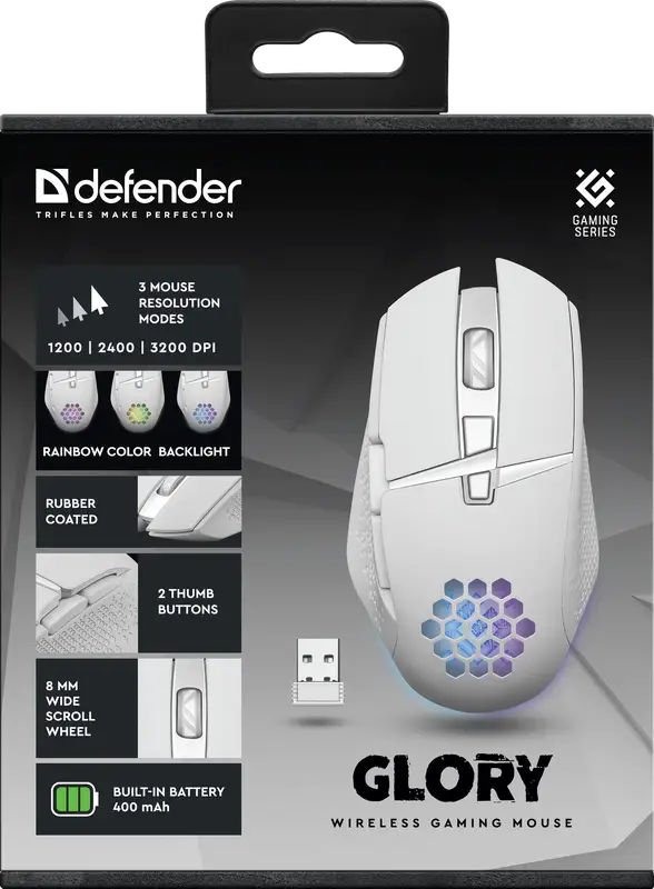 MYSZ DEFENDER GM-514 GLORY OPTIC RF RGB 3200dpi 7P BIAŁA — 10