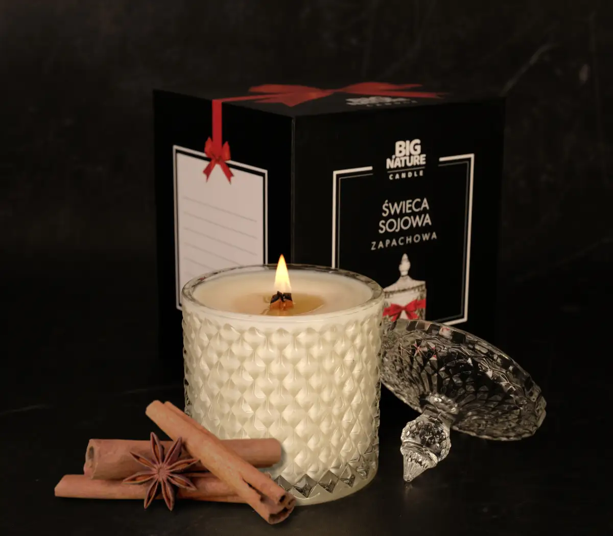 Świeca sojowa o zapachu CYNAMON  485g PREZENTOWA - BIG NATURE CANDLE — 2
