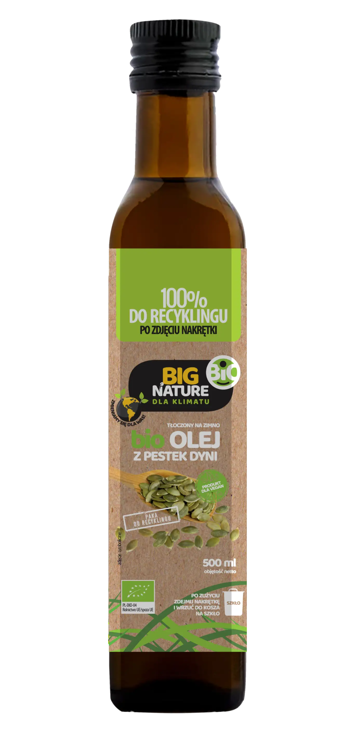 Olej z pestek dyni BIO tłoczony na zimno 500ml  - BIG NATURE