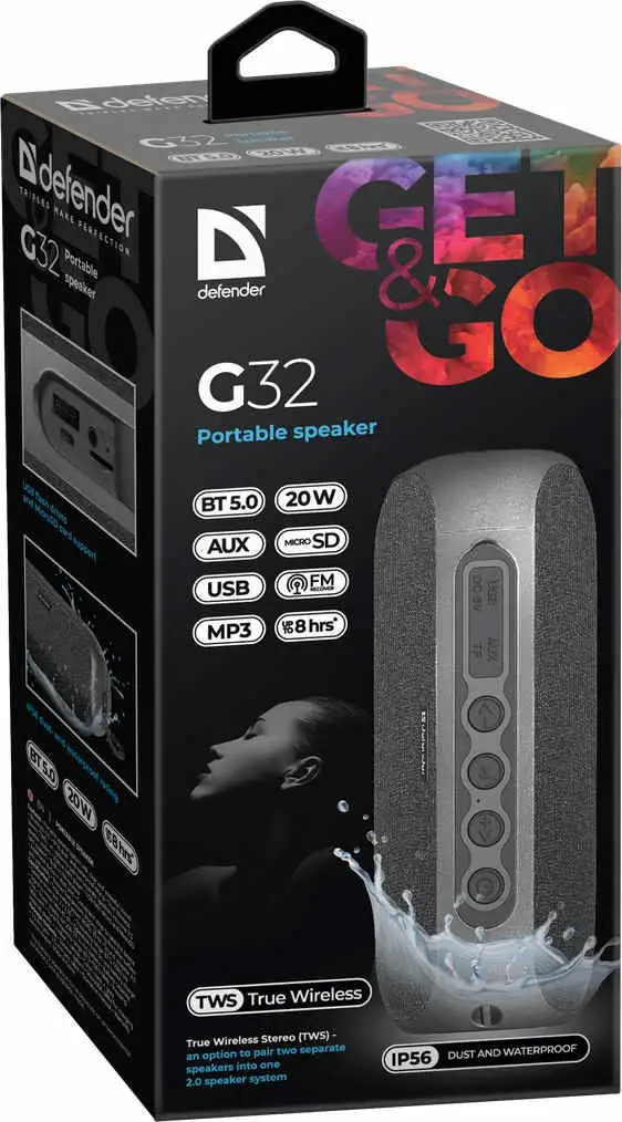 GŁOŚNIK DEFENDER G32 BLUETOOTH 20W BT/FM/TF/AUX/TWS/IP56 — 8