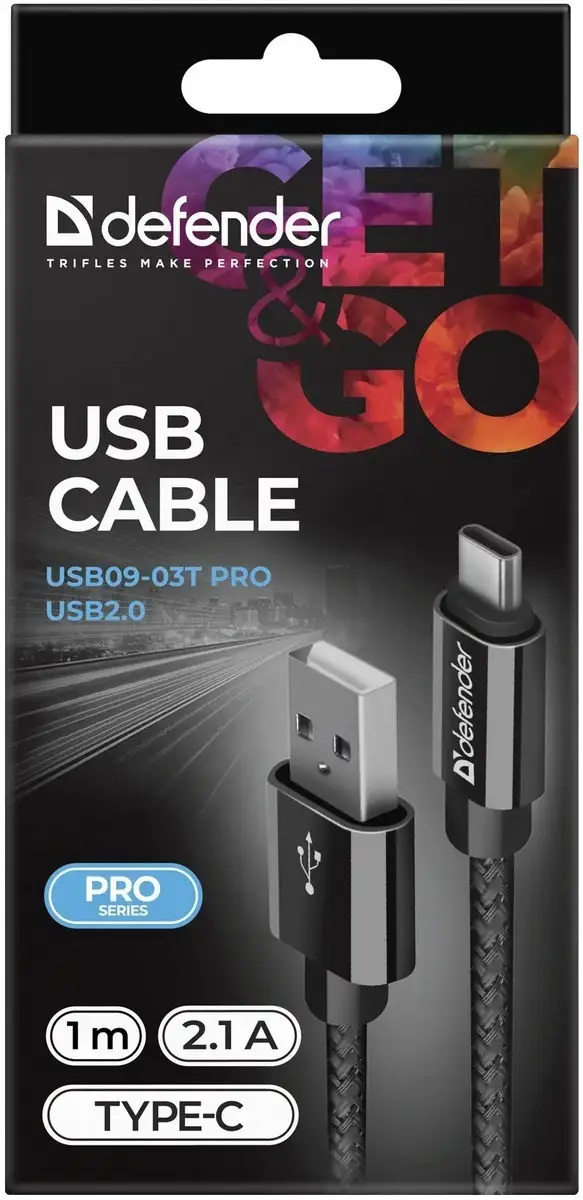 KABEL DEFENDER USB AM-TYPE C 1,0m 2.1A CZARNY — 3