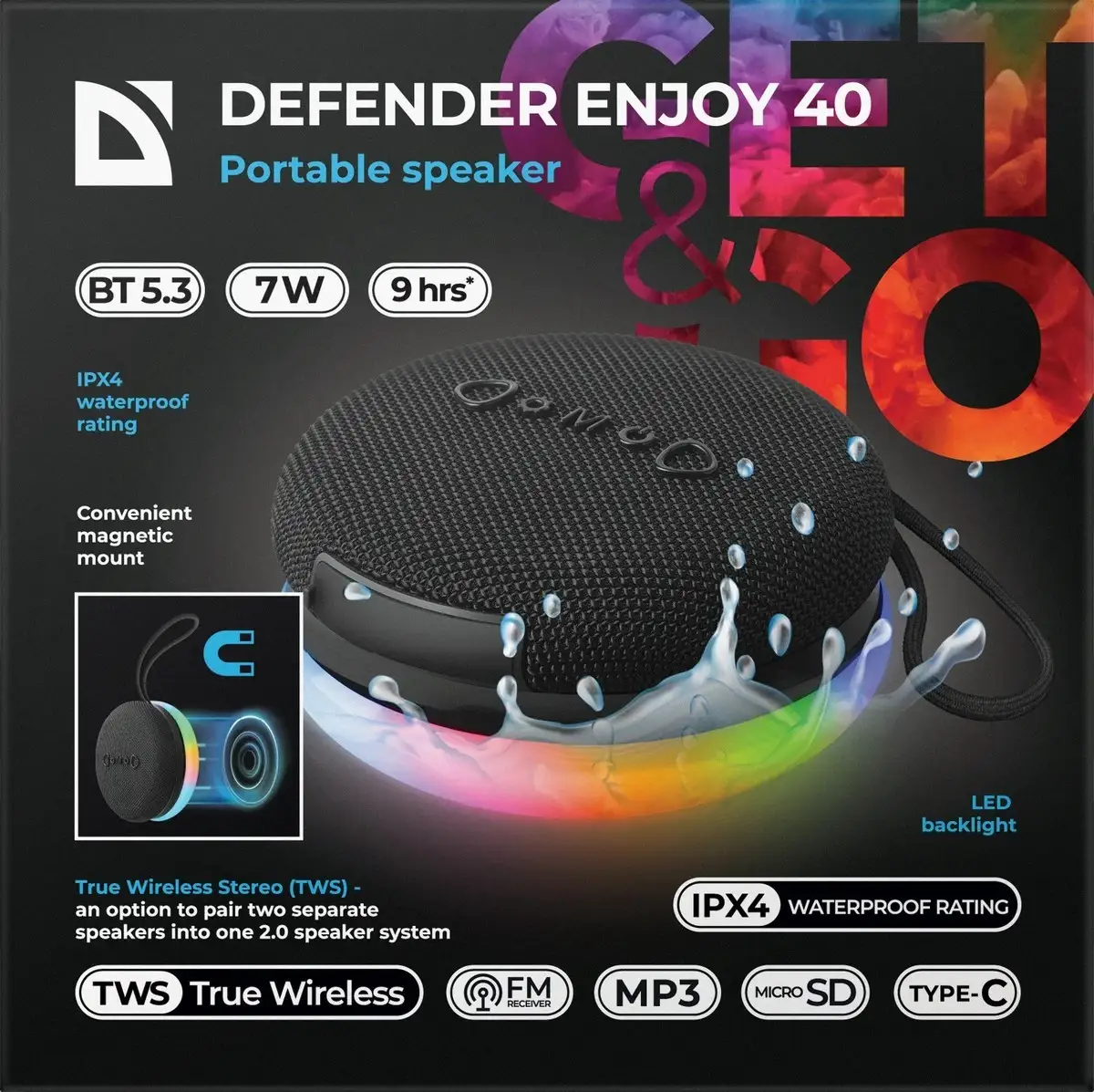 GŁOŚNIK DEFENDER ENJOY 40 BLUETOOTH 7W — 9