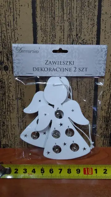 zawieszka drewno 2szt. ANIOŁ Z DZWONKIEM | ZHH8111-12