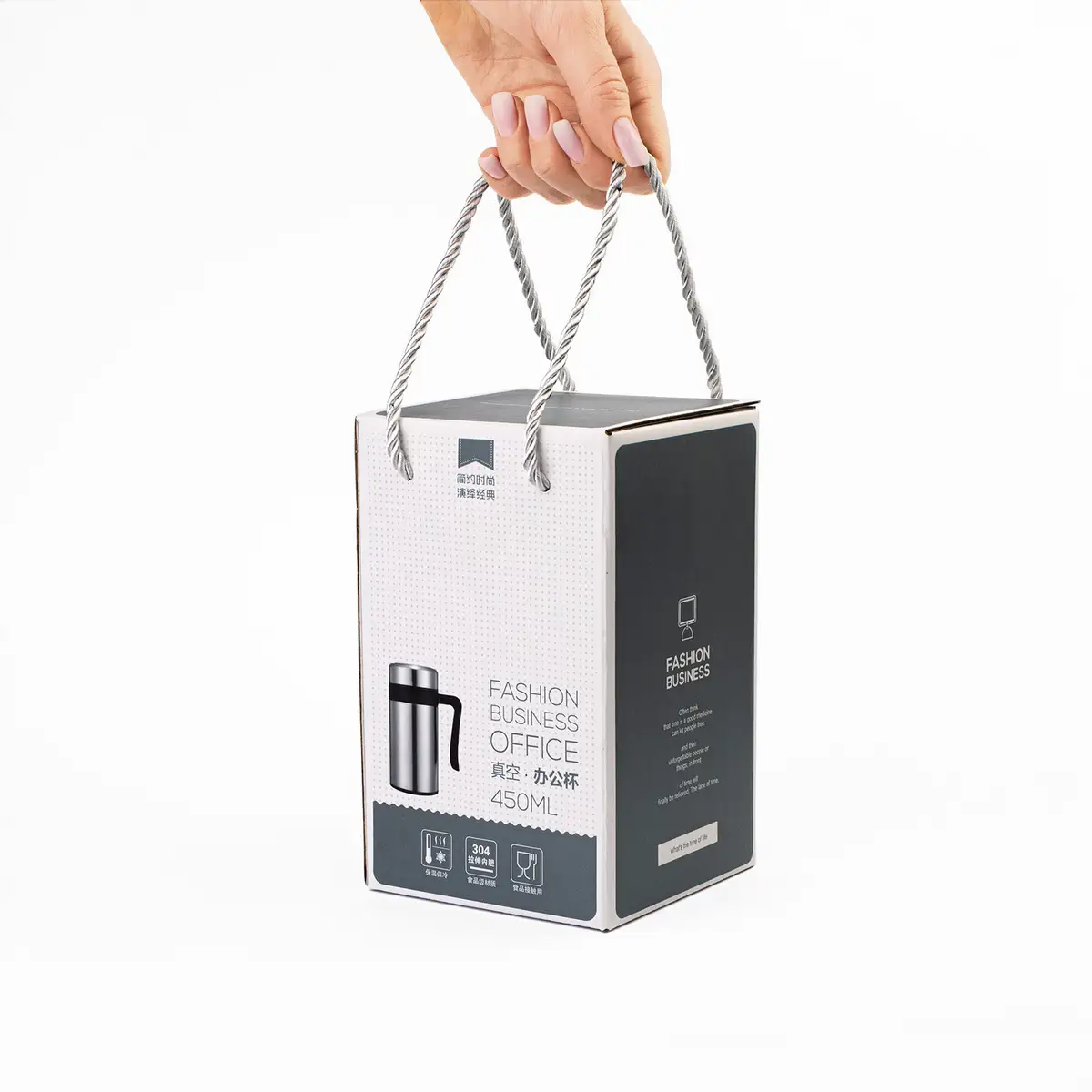 Kubek termiczny termos czarny podwójne ścianki duży 450ml na kawę herbatę — 4