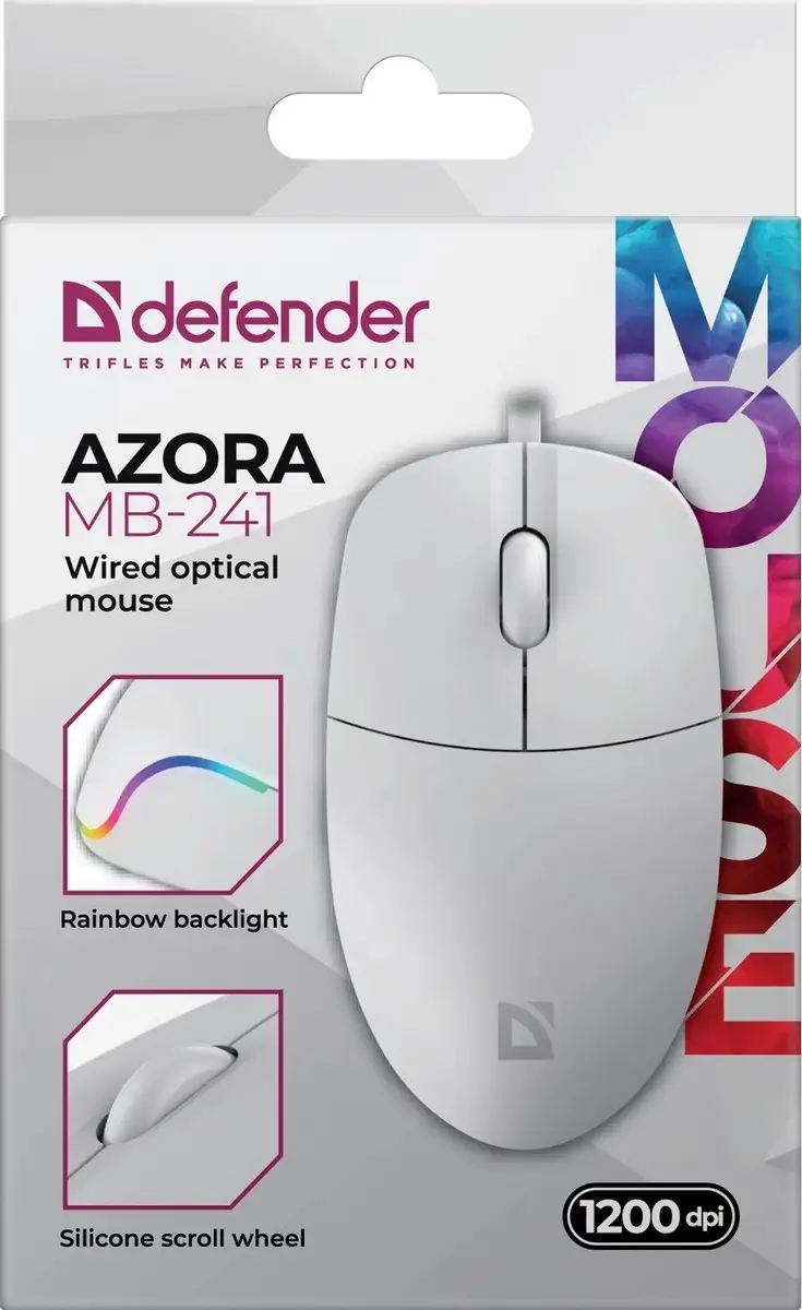 MYSZ DEFENDER AZORA MB-241 OPTICAL 1200dpi 3P BIAŁA — 5