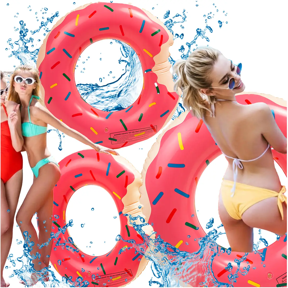 Duże koło dmuchane donut różowy 120cm materac do wody pływania na basen xxl — 3