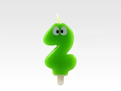 świeczka "2" H:7,5cm ZIELONA Z OCZAMI  24 szt. 62-72