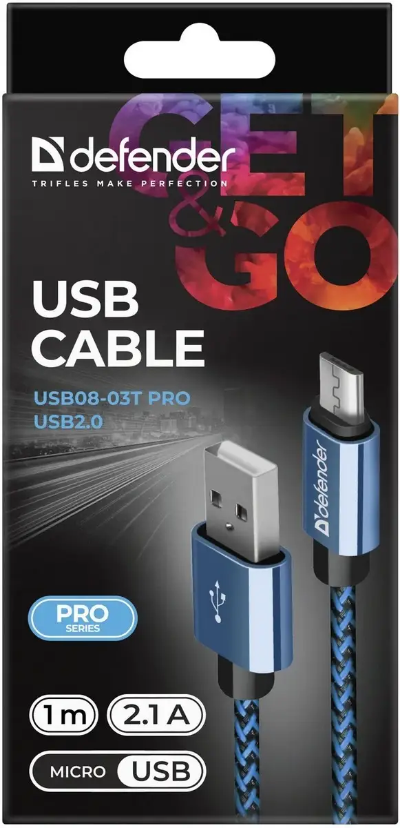 KABEL DEFENDER USB AM-MICRO BM 1.0m 2.1A NIEBIESKI — 3