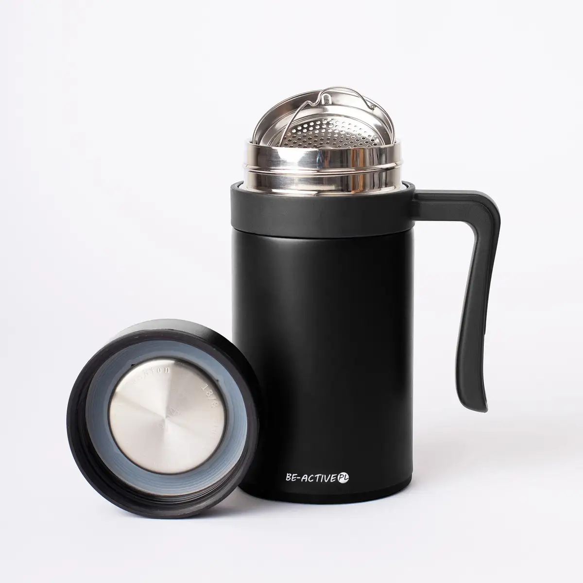 Kubek termiczny termos czarny podwójne ścianki duży 450ml na kawę herbatę — 9