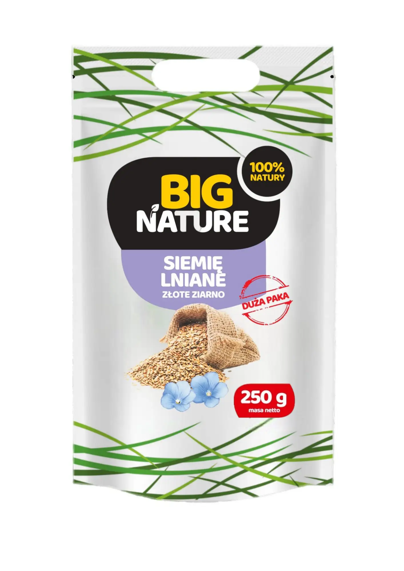 Siemię lniane ZŁOTE ziarno 250g Duża Paka - BIG NATURE — 2