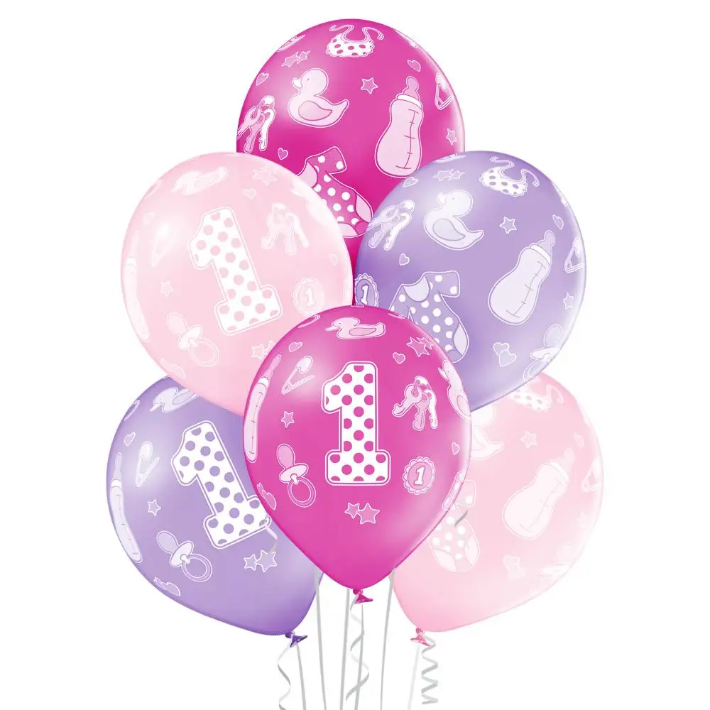 balony 30cm "1" urodziny dziewczynki 6szt.  |   BN06-191