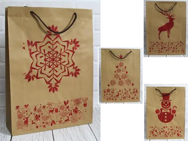 torebka prezentowa świąteczna z BROKATEM eko 44x32,5x10cm  12szt.  | XP2-19034