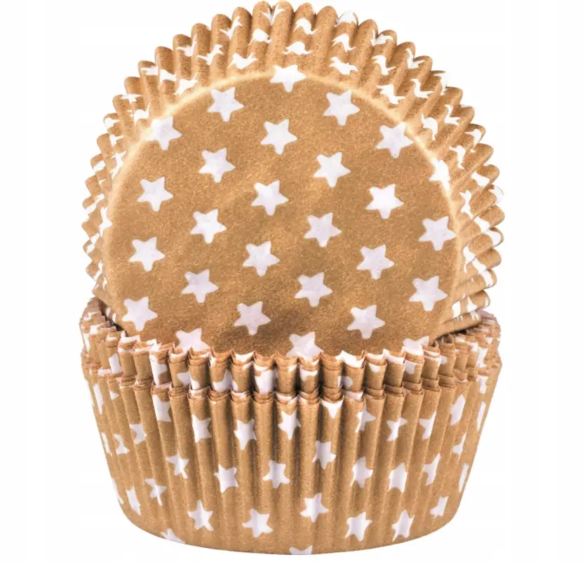 foremki papierowe 60szt. do muffinek 50x25mm ZŁOTE W GWIAZDKI | 23-33