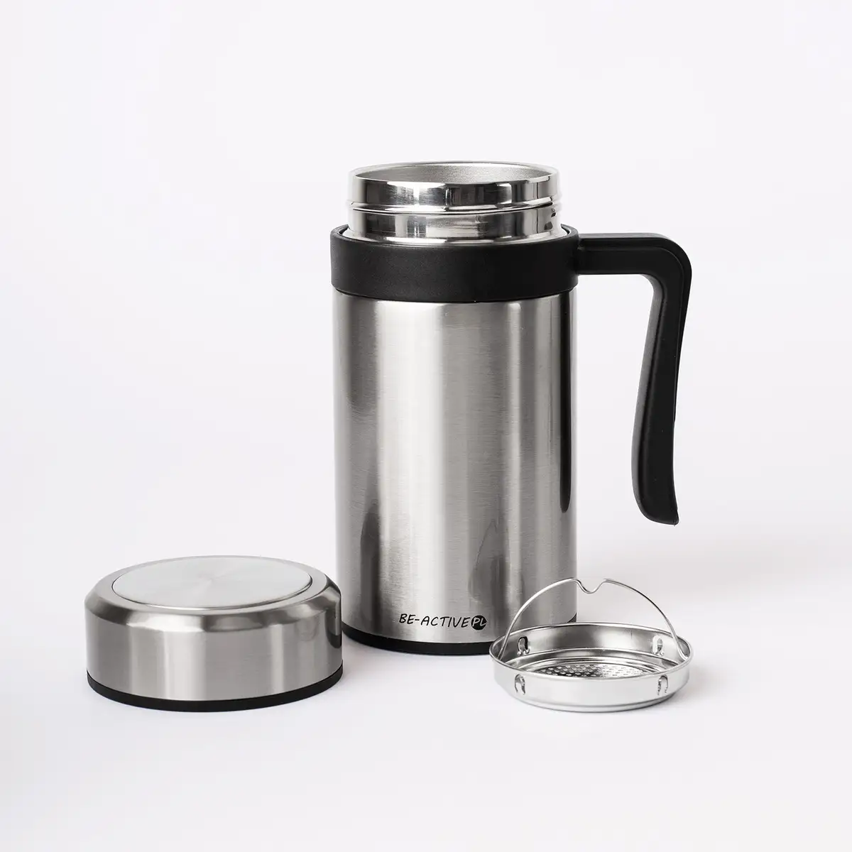 Kubek termiczny termos srebrny podwójne ścianki duży 450ml na kawę herbatę — 6