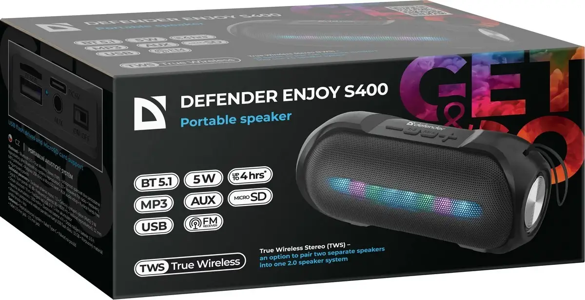 GŁOŚNIK DEFENDER ENJOY S400 BLUETOOTH/FM/SD/USB 5W CZARNY — 4