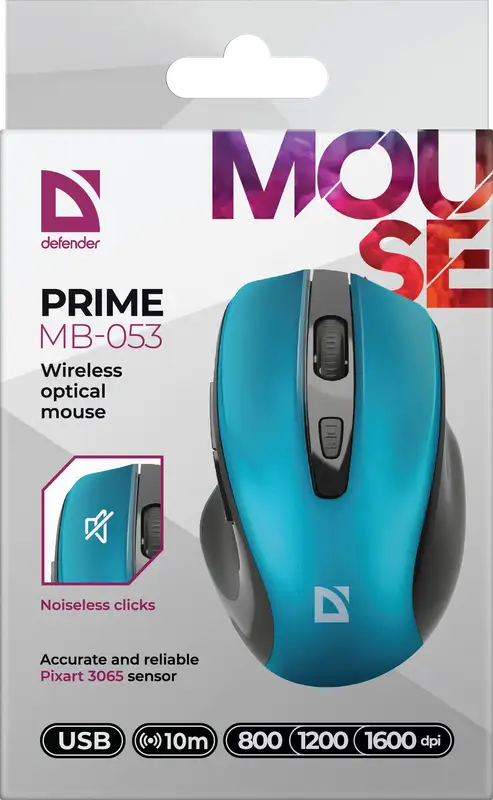 MYSZ DEFENDER PRIME MB-053 RF BEZPRZEWODOWA SILENT TURKUSOWA OPTICAL — 6