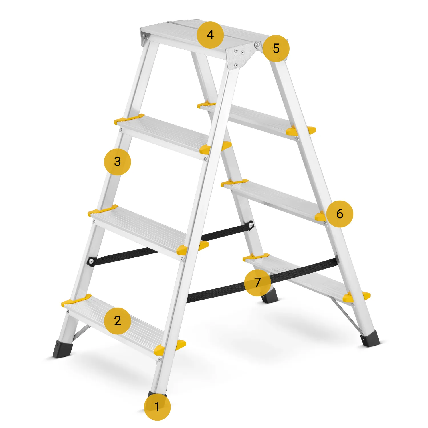 Drabina aluminiowa domowa dwustronna składana HIGHER 2x4 stopnie taboret podnóżek schodek — 2