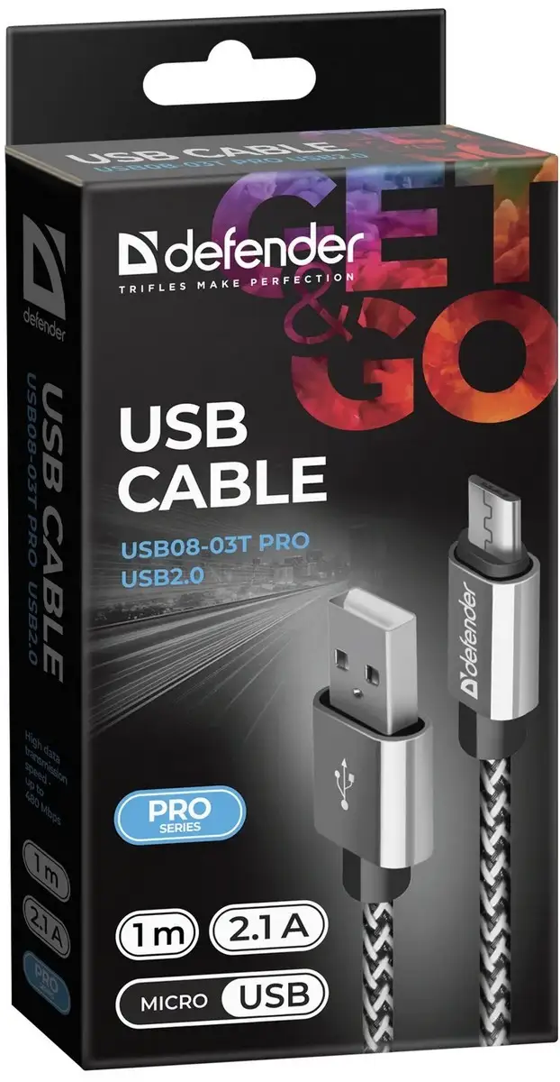 KABEL DEFENDER USB AM-MICRO BM 1.0m 2.1A BIAŁY — 4