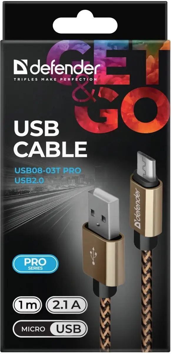 KABEL DEFENDER USB AM-MICRO BM 1.0m 2.1A ZŁOTY — 3