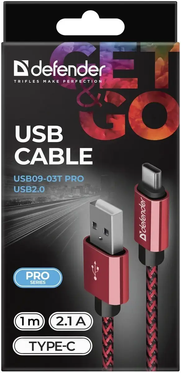 KABEL DEFENDER USB AM-TYPE C 1,0m 2.1A CZERWONY — 3