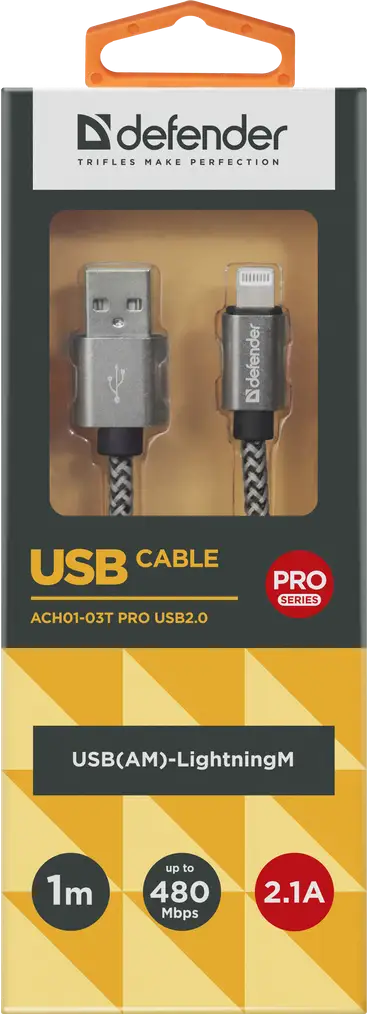 KABEL DEFENDER USB-LIGHTNING 1,0m 2.1A BIAŁY — 3