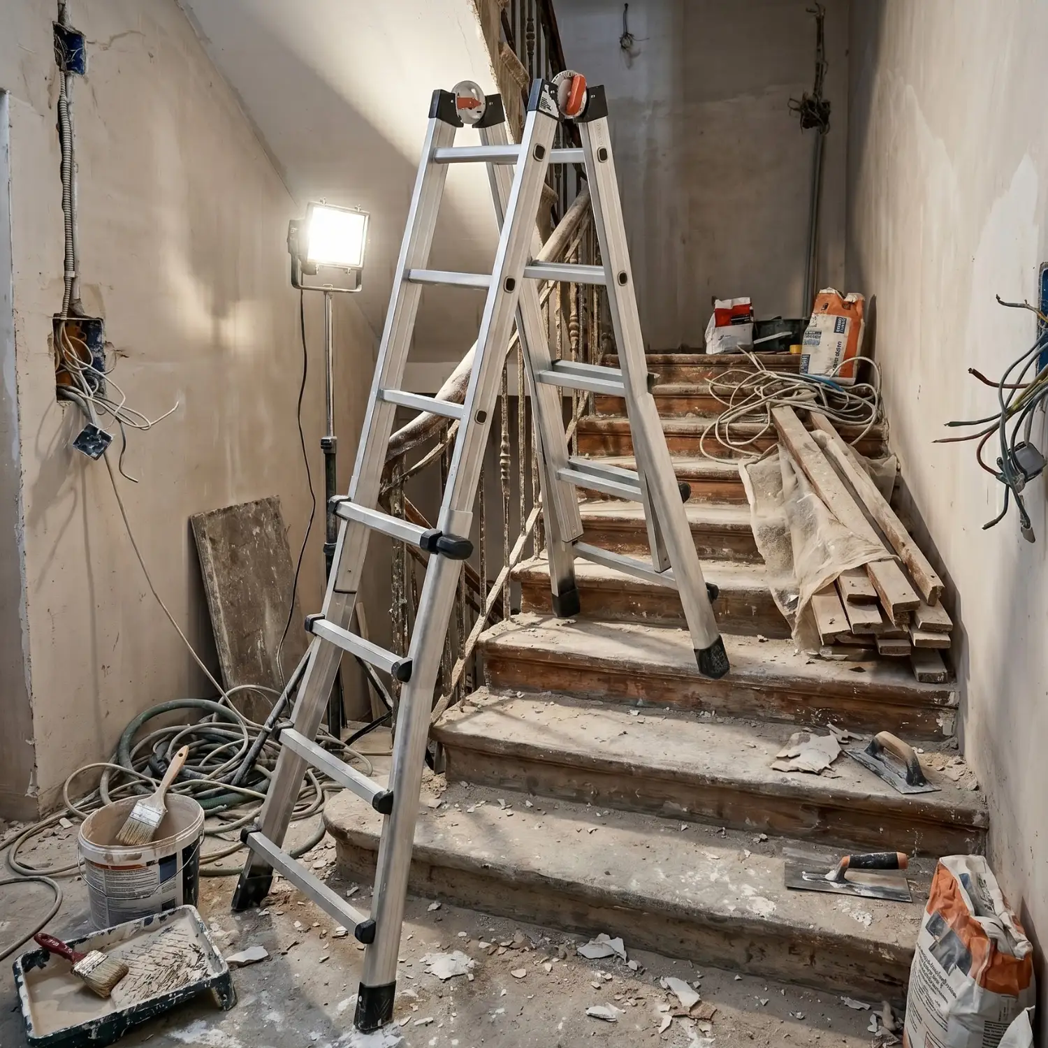 Drabina aluminiowa teleskopowa 5,2m GIERRE 4x5 na schody przegubowa 150 kg — 12