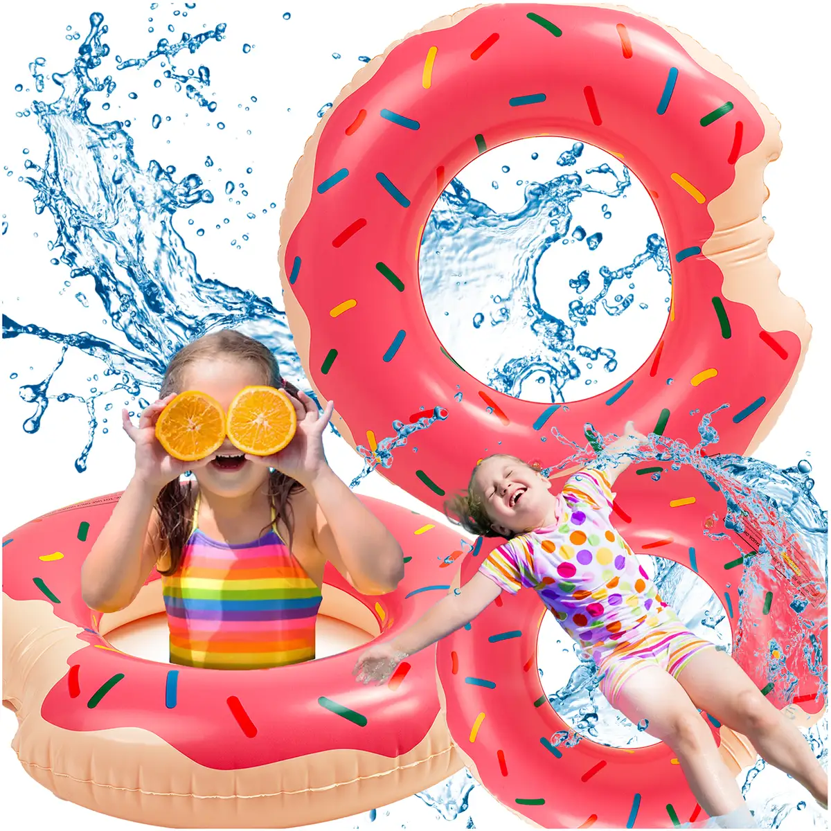 Koło dmuchane donut różowy 90cm duży materac do pływania wody na basen dla dzieci — 5