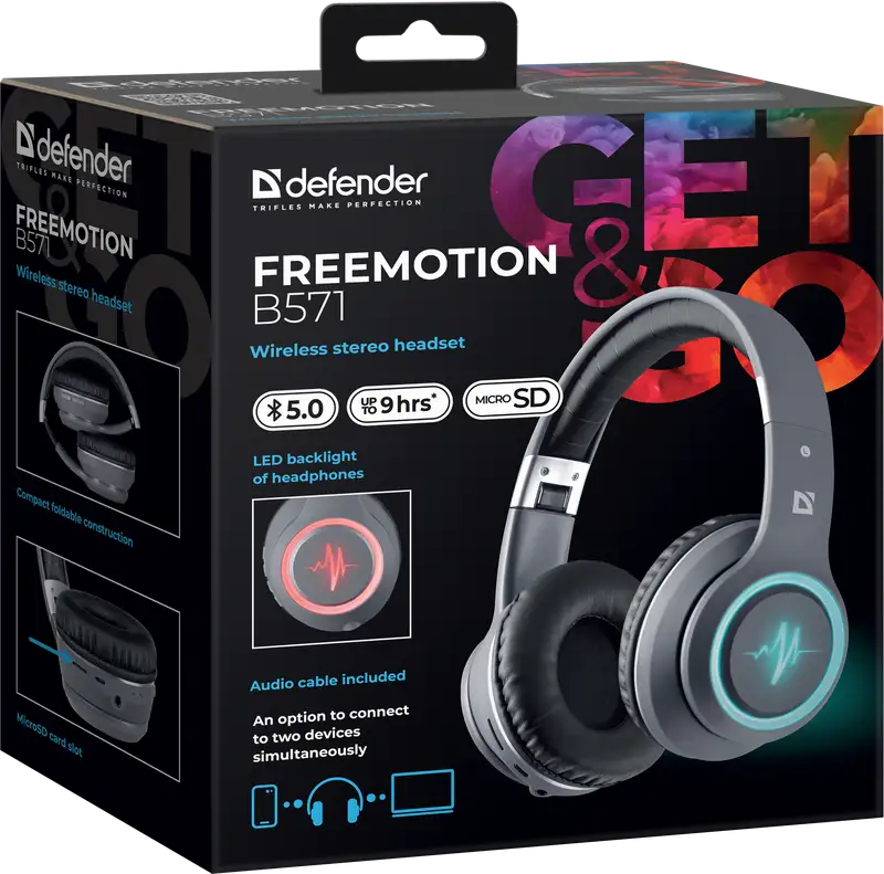 SŁUCHAWKI DEFENDER BLUETOOTH FREEMOTION B571 SZARE LED — 9