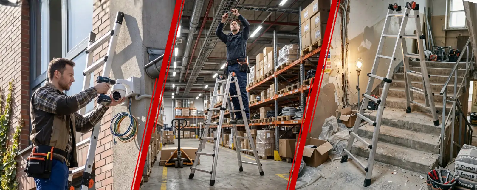 Drabina aluminiowa teleskopowa 5,7 m GIERRE 5x5 na schody przegubowa 150 kg — 11