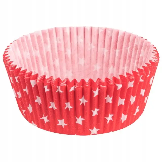 foremki papierowe 60szt. do muffinek 50x25mm CZERWONE W  GWIAZDKI | 23-34